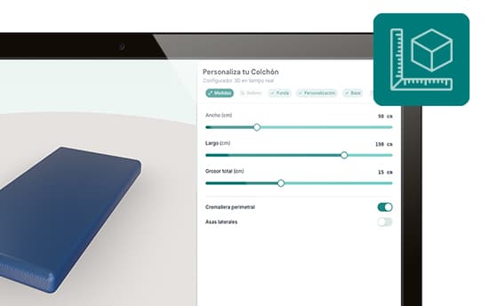 Configuración de medidas del colchón en el configurador 3D