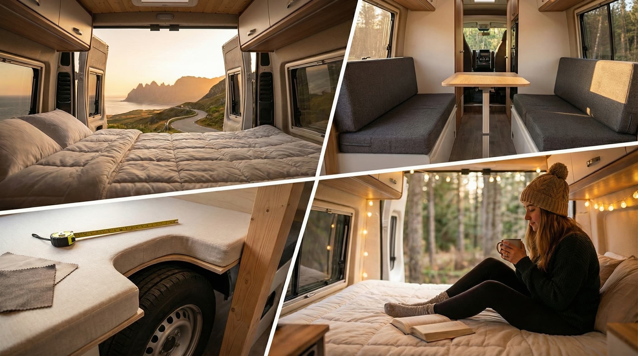 Interior de furgoneta camper con colchon a medida